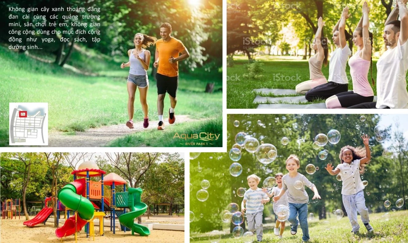 Các hoạt động chạy bộ, tập yoga và vui chơi trẻ em tại không gian xanh River Park 1.