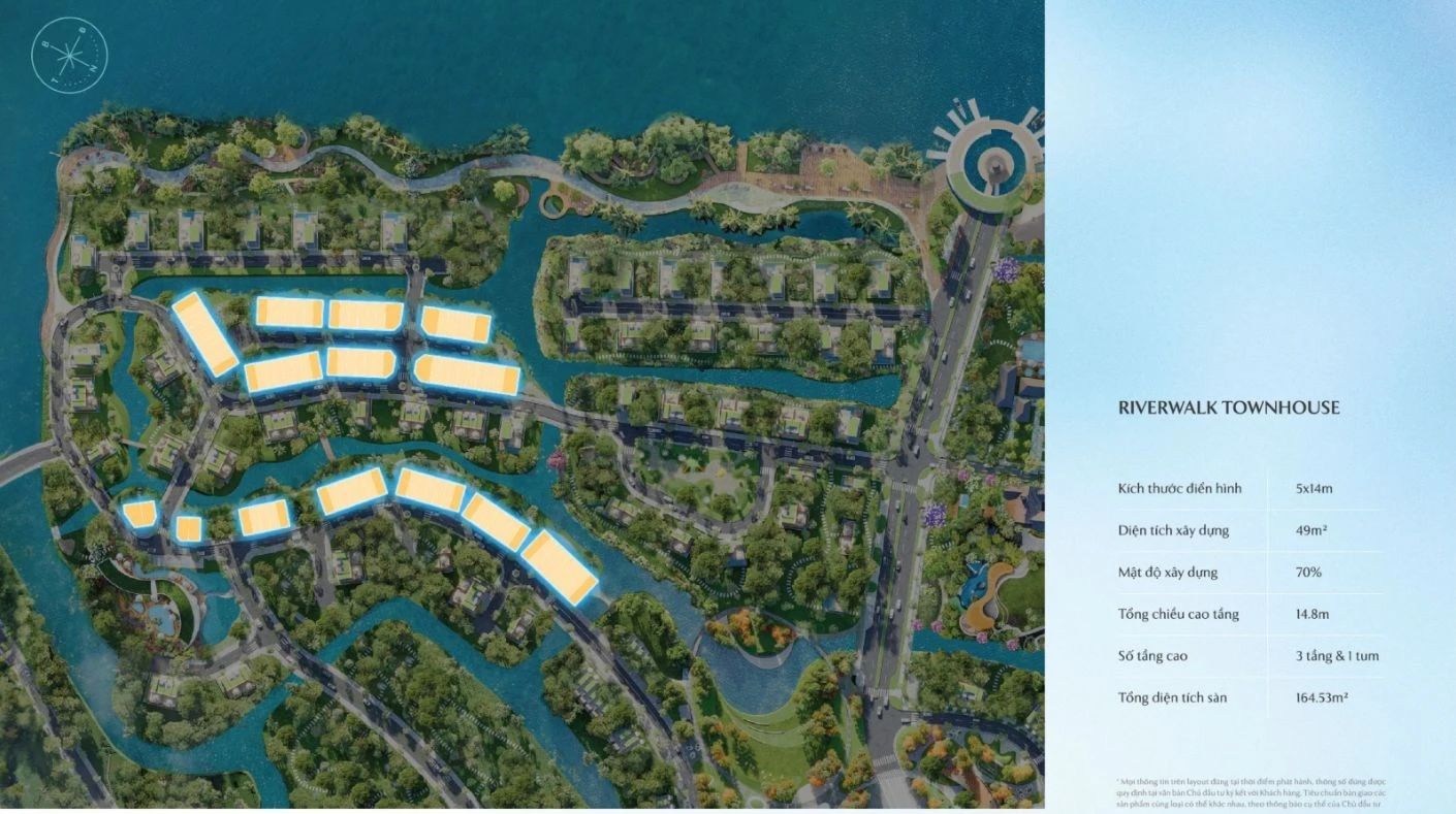 Mặt bằng phân lô chi tiết dòng sản phẩm nhà phố Riverwalk Townhouse