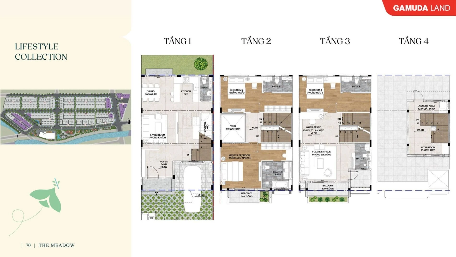 Bản vẽ layout công năng các tầng của nhà phố Lifestyle Collection The Meadow