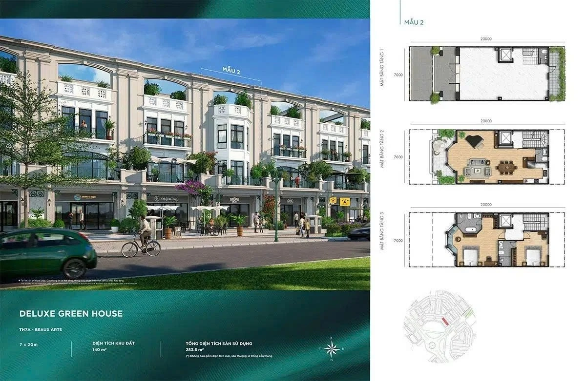 Mặt bằng nhà phố Deluxe Green House 7x20m phong cách Beaux Arts mẫu 2