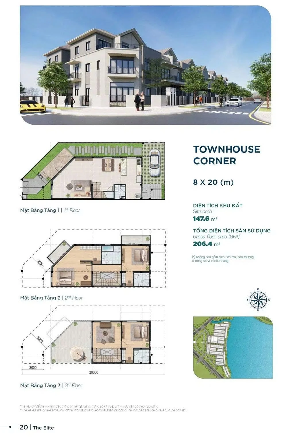 Bản vẽ layout mặt bằng nhà phố góc diện tích 8x20m tại phân khu Sun Harbor 3 Aqua City