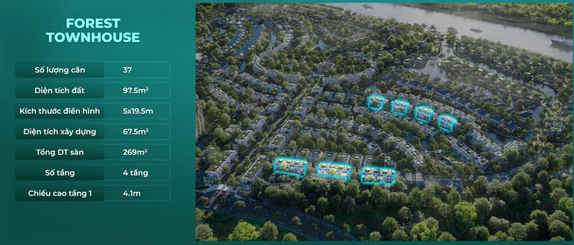 Vị trí dãy nhà phố Forest Townhouse diện tích 97.5m2