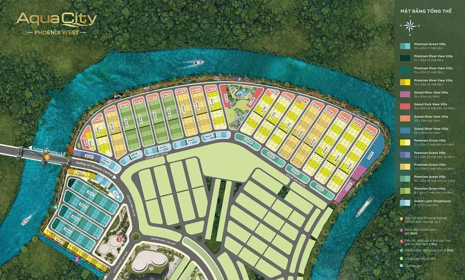 Bản đồ phân lô chi tiết các sản phẩm biệt thự tại tiểu phân khu Phoenix West Đảo Phượng Hoàng