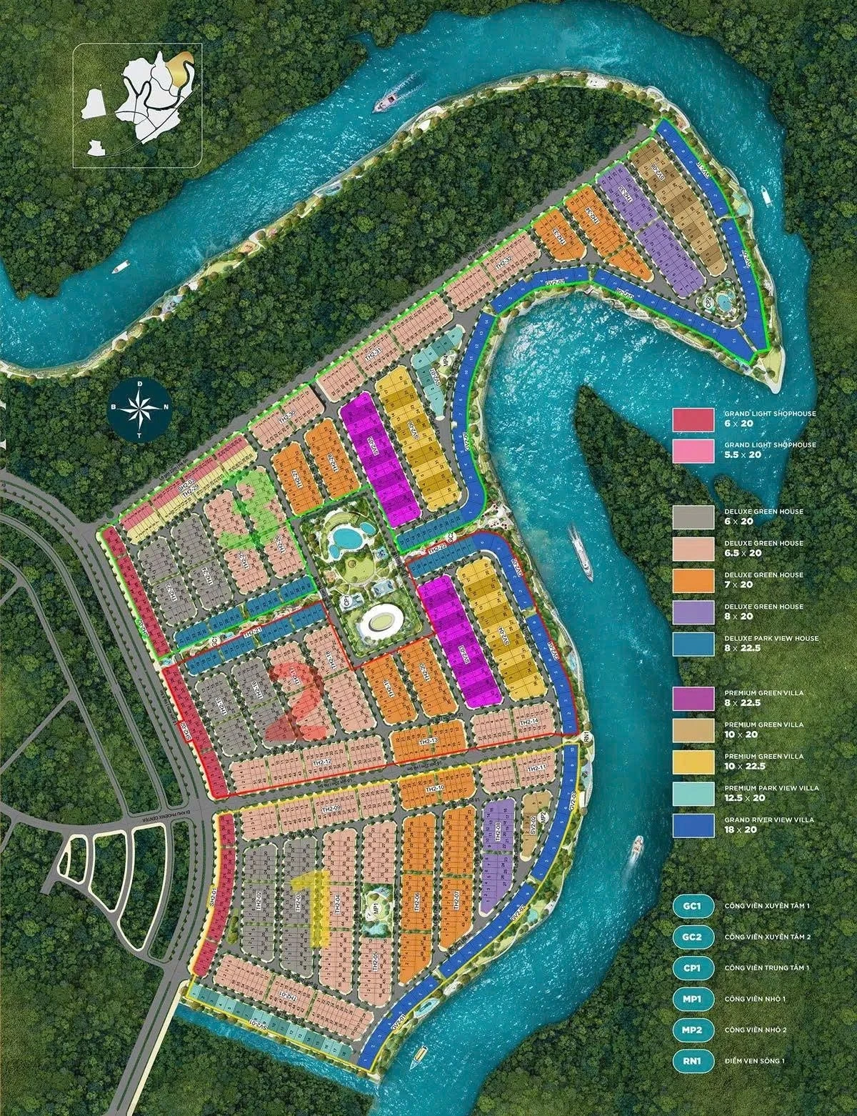 Bản đồ phân lô các sản phẩm nhà phố và biệt thự tại phân khu Phoenix South