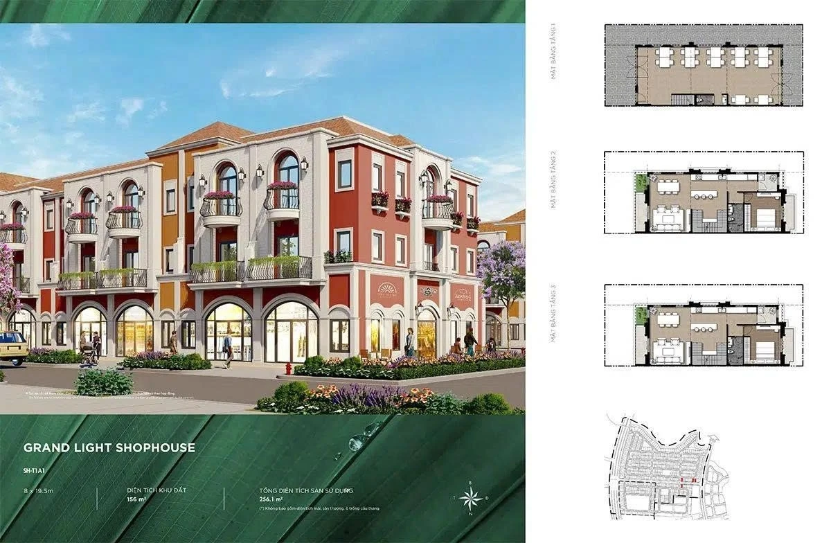Bản vẽ layout mặt bằng shophouse 156m2 phân khu River Park 1 Aqua City