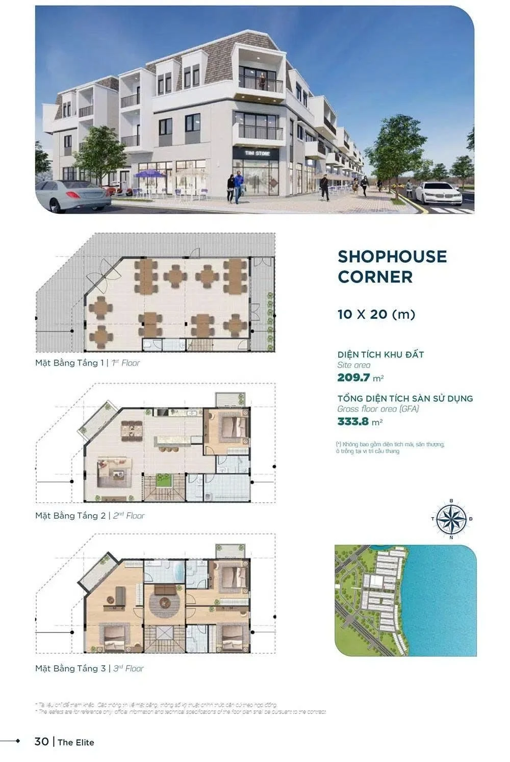Bản vẽ layout mặt bằng shophouse góc diện tích 10x20m tại phân khu Sun Harbor 3 Aqua City