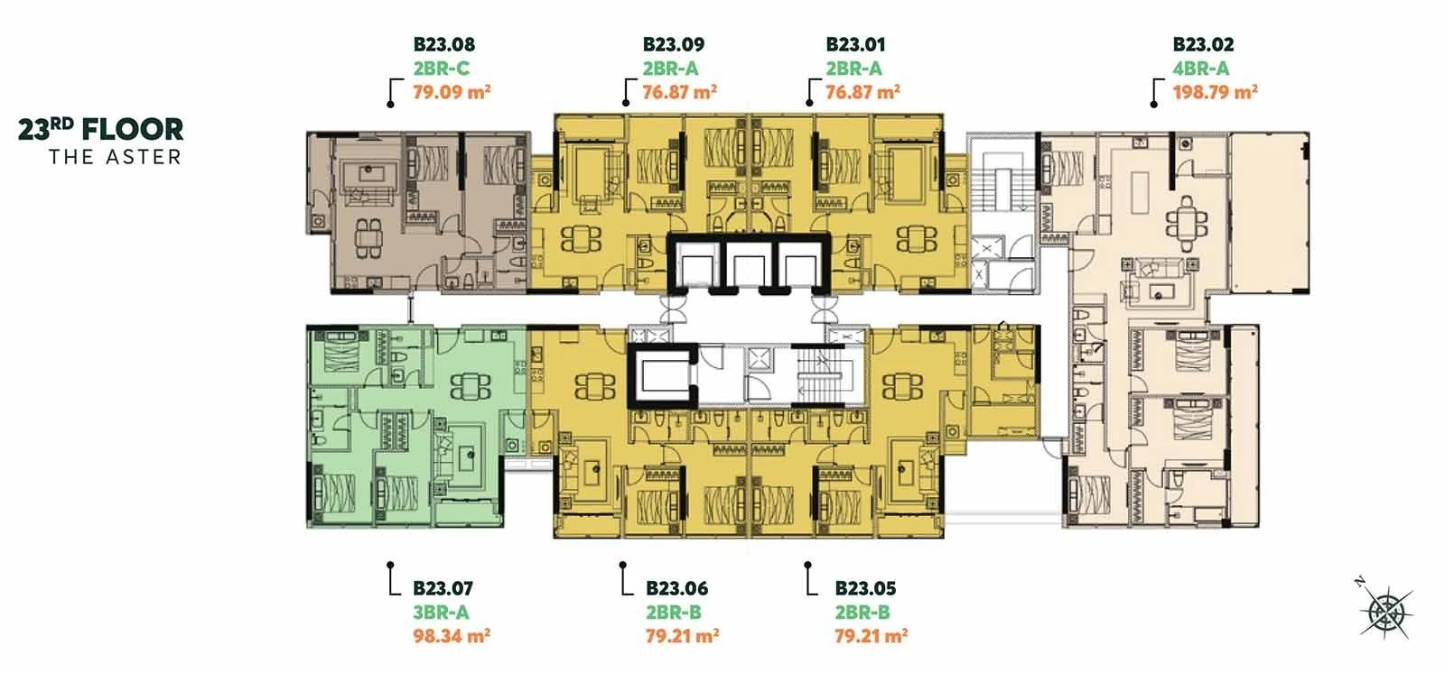 Bản vẽ mặt bằng tầng 23 cao nhất tại tháp The Aster Urban Green