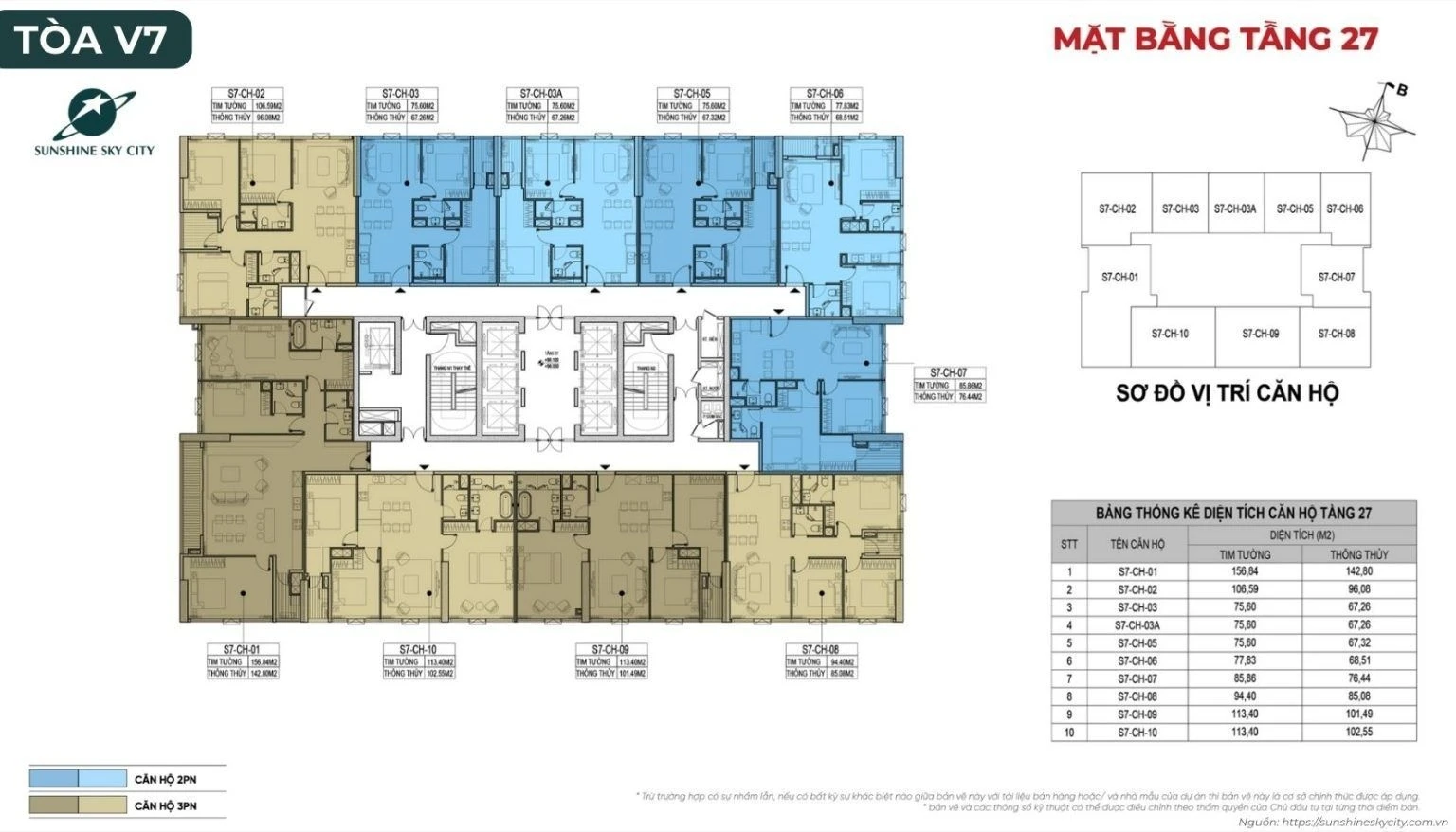 Sơ đồ mặt bằng tầng 27 của tòa tháp V7 Sunshine City Sài Gòn