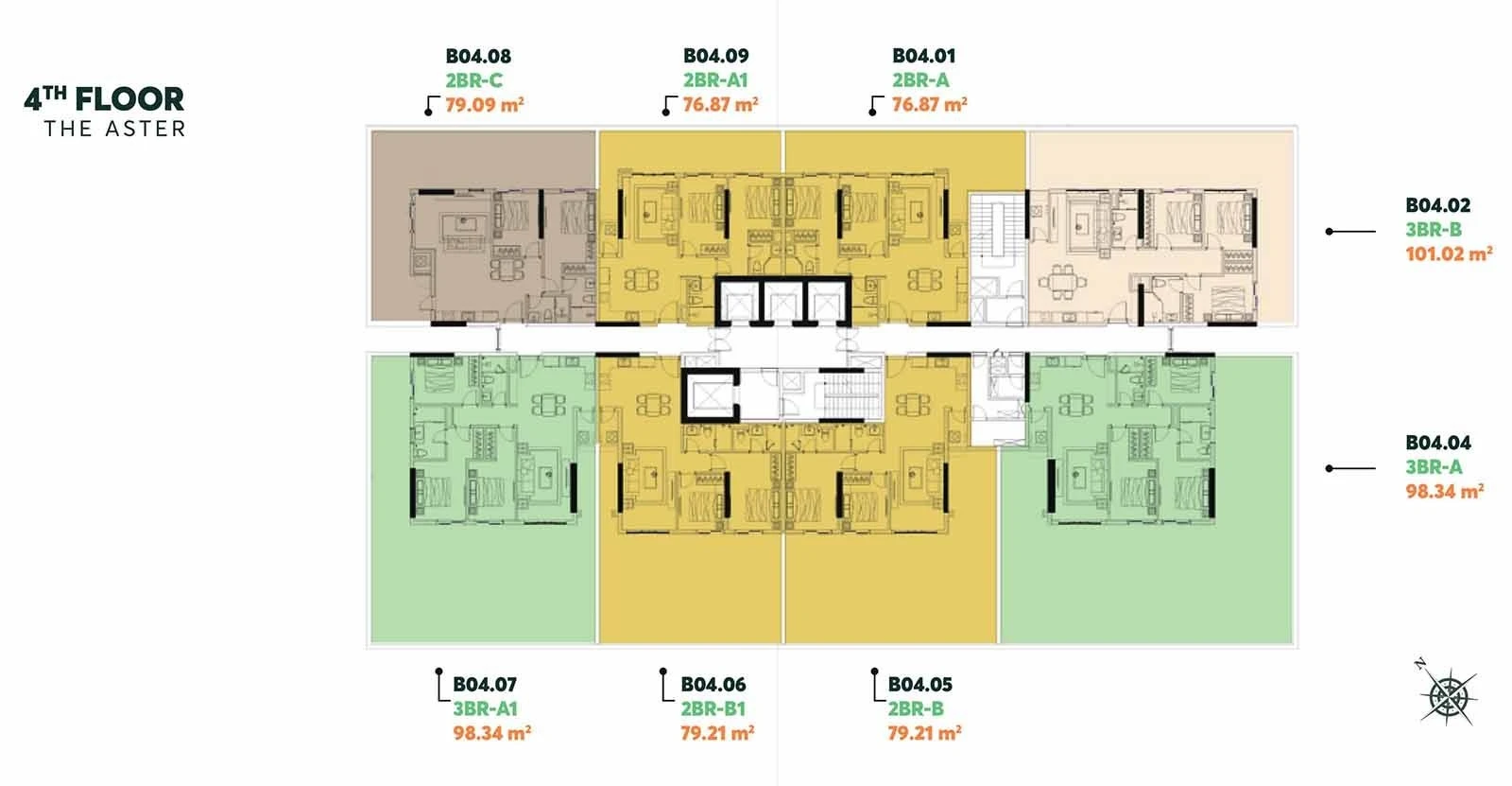 Bản vẽ layout mặt bằng tầng 4 tháp The Aster dự án Urban Green