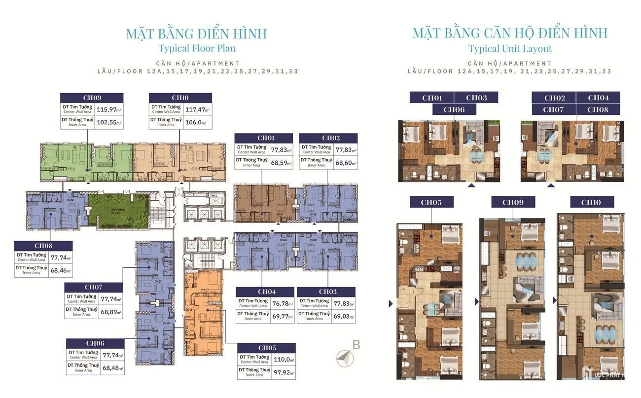 Bản vẽ mặt bằng căn hộ điển hình tầng 12A, 15, 17 đến 33 dự án Sunshine City Sài Gòn