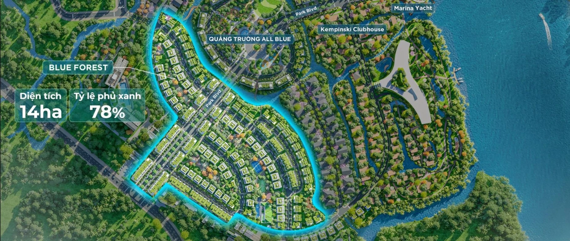 Sơ đồ mặt bằng tổng thể phân khu Blue Forest dự án Eco Village Saigon River quy mô 14ha