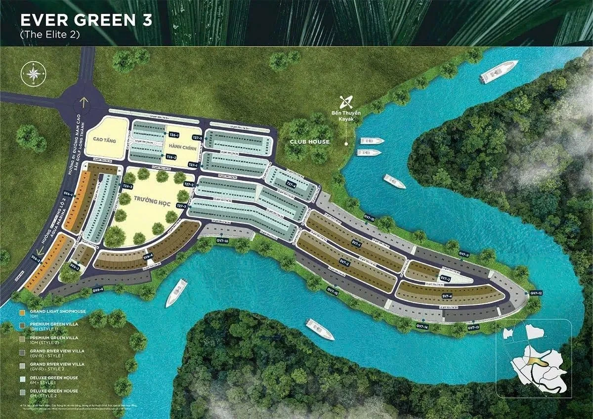 Bản đồ quy hoạch mặt bằng tổng thể phân khu Ever Green 3 The Elite 2 tại khu đô thị Aqua City Đồng Nai