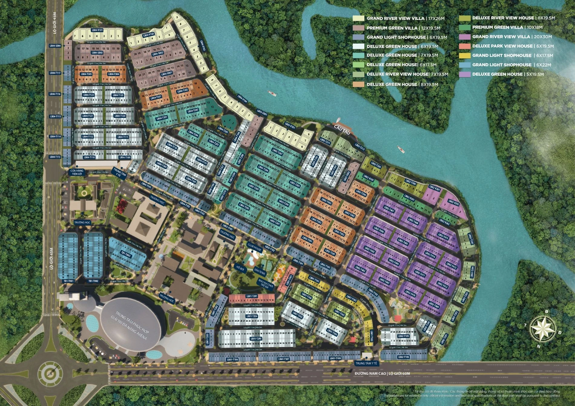 Bản đồ quy hoạch mặt bằng tổng thể phân khu River Park 2 Aqua City thể hiện vị trí các block nhà phố biệt thự shophouse