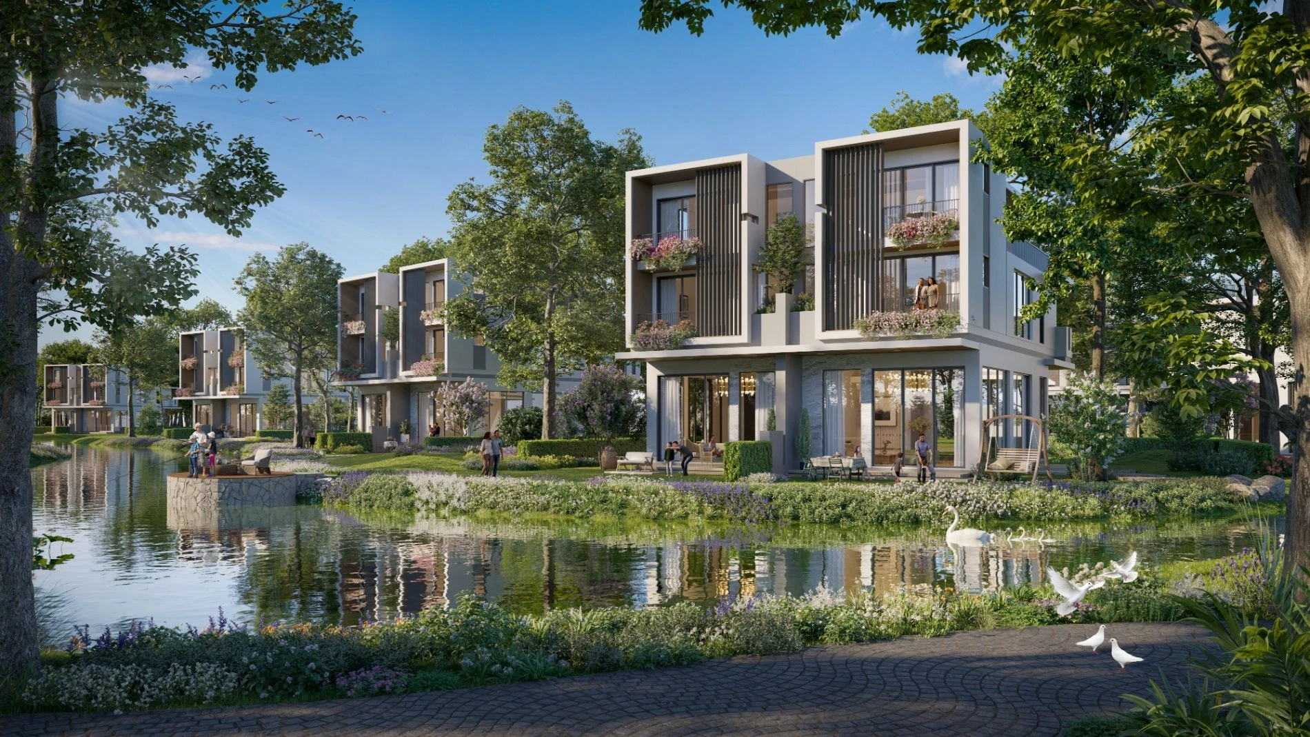 Kiến trúc mặt nước biệt thự song lập All Blue Eco Village Saigon River