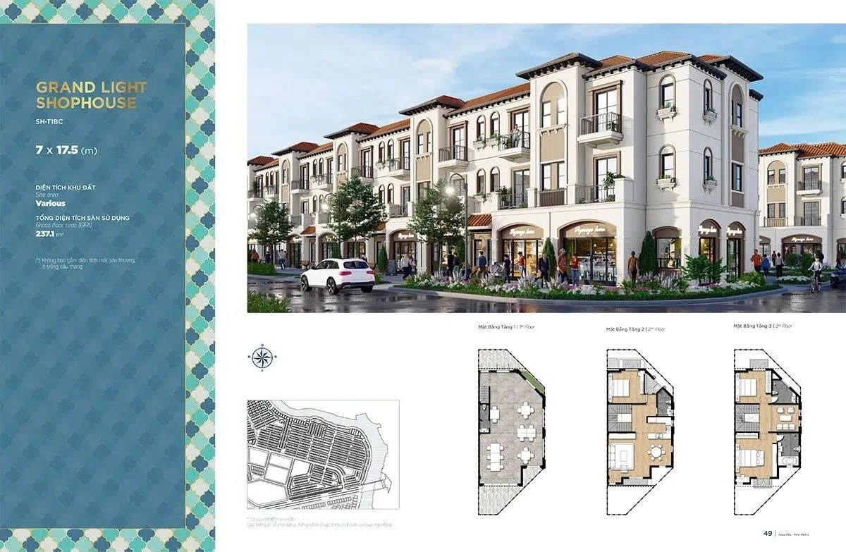 Sơ đồ mặt bằng thiết kế shophouse loại SH-T1BC tại phân khu River Park 2 Aqua City