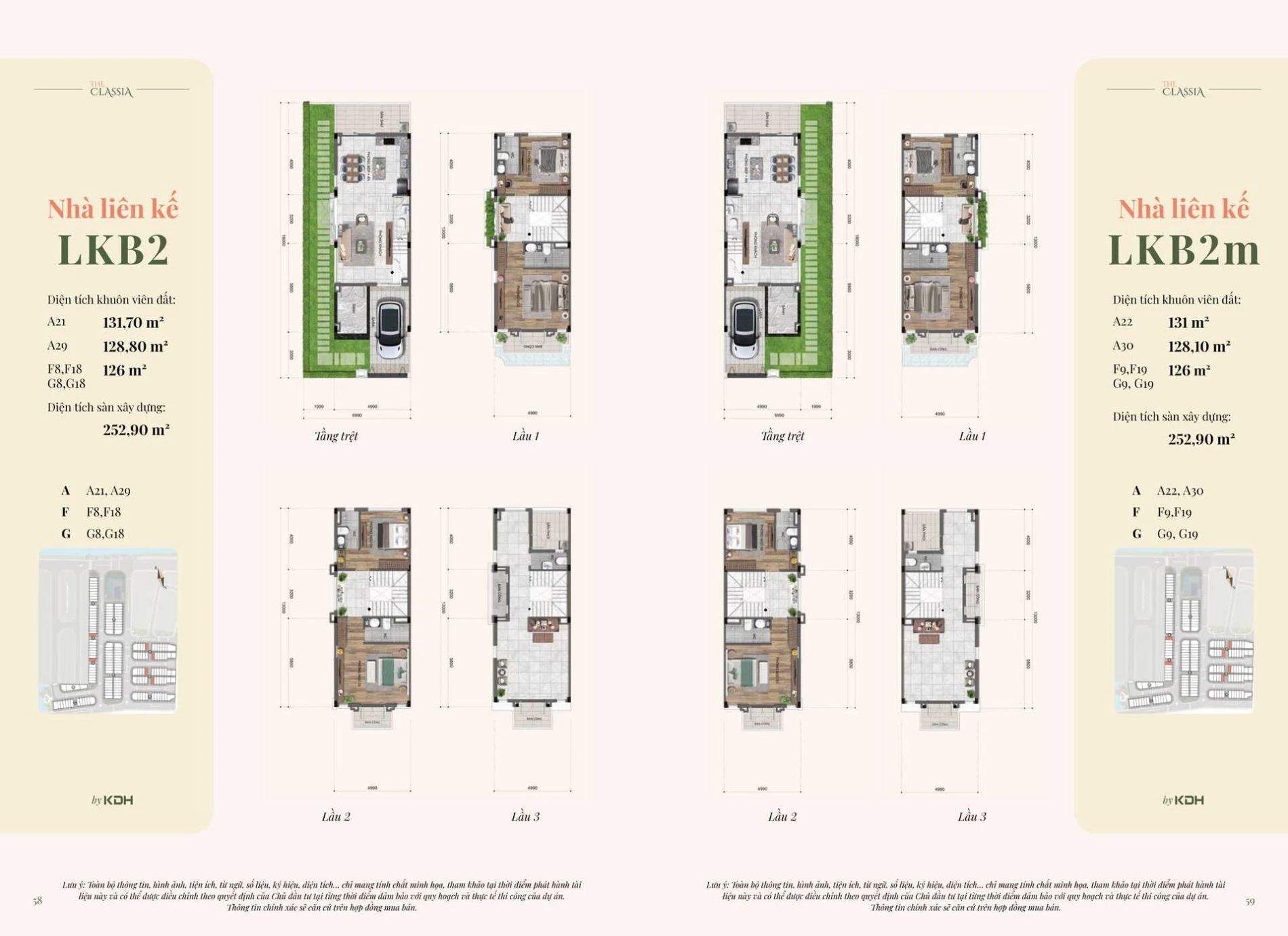 Bản vẽ bóc tách mặt bằng tầng trệt và các lầu của mẫu nhà liên kế biên LKB2 tại The Classia