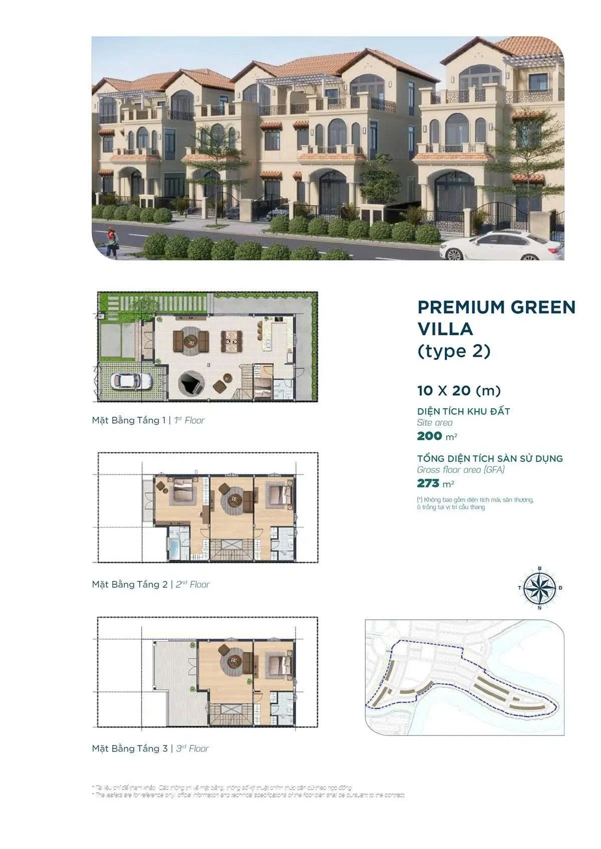 Thiết kế mặt bằng biệt thự Premium Green Villa Type 2 diện tích 10x20m phân khu The Elite 2
