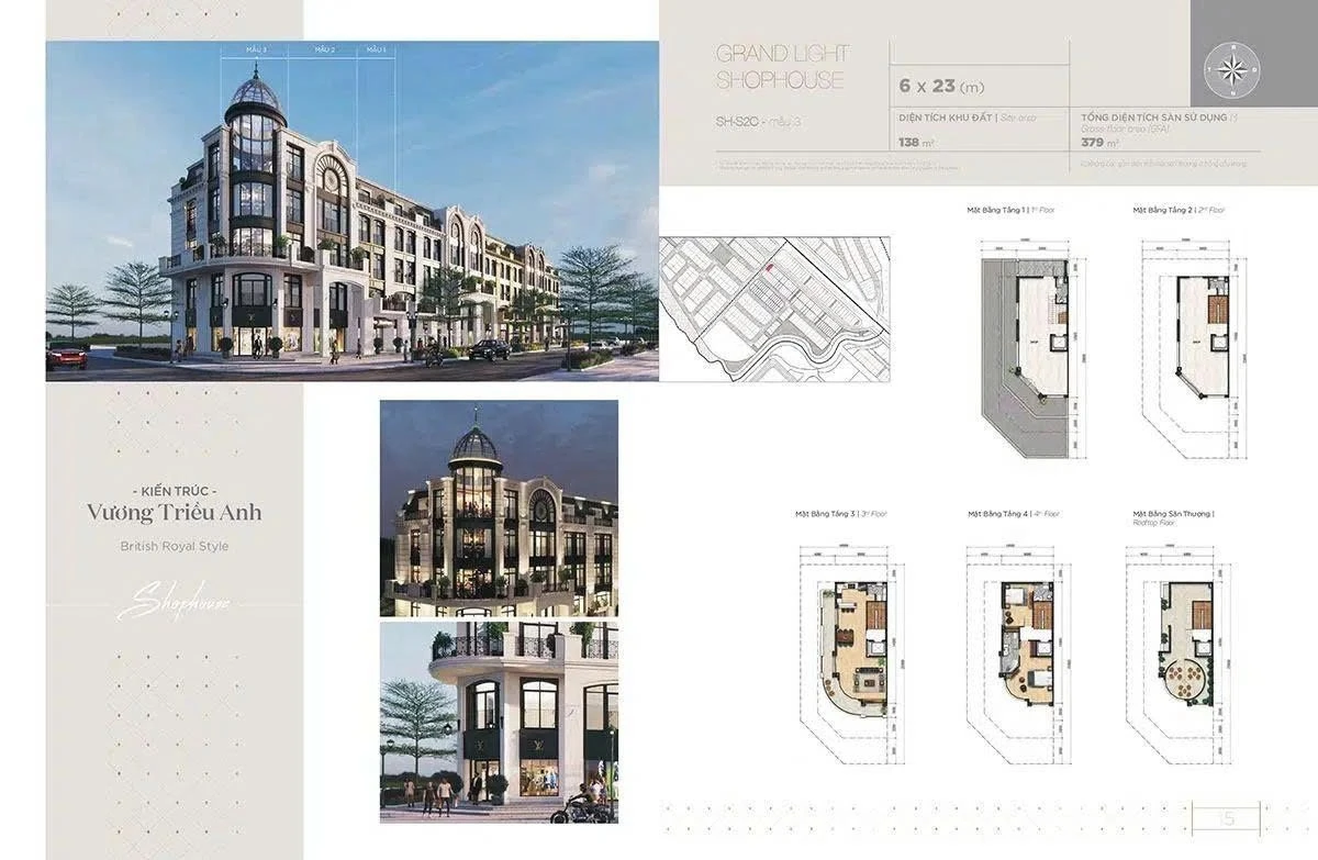 Sơ đồ mặt bằng shophouse diện tích 6x23m dự án Aqua City