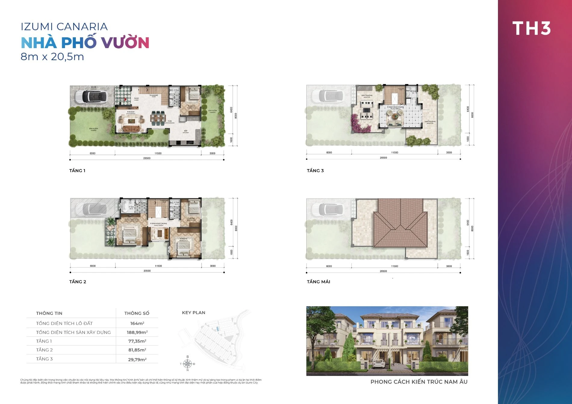 Layout chi tiết các tầng của nhà phố vườn mẫu TH3 tại dự án Izumi Canaria
