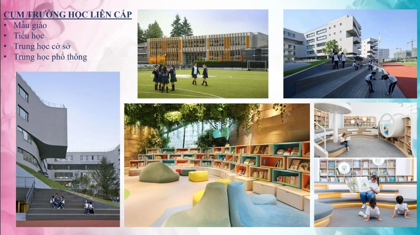 Cơ sở vật chất và không gian học tập tại cụm trường học liên cấp Phân khu River Park 2.