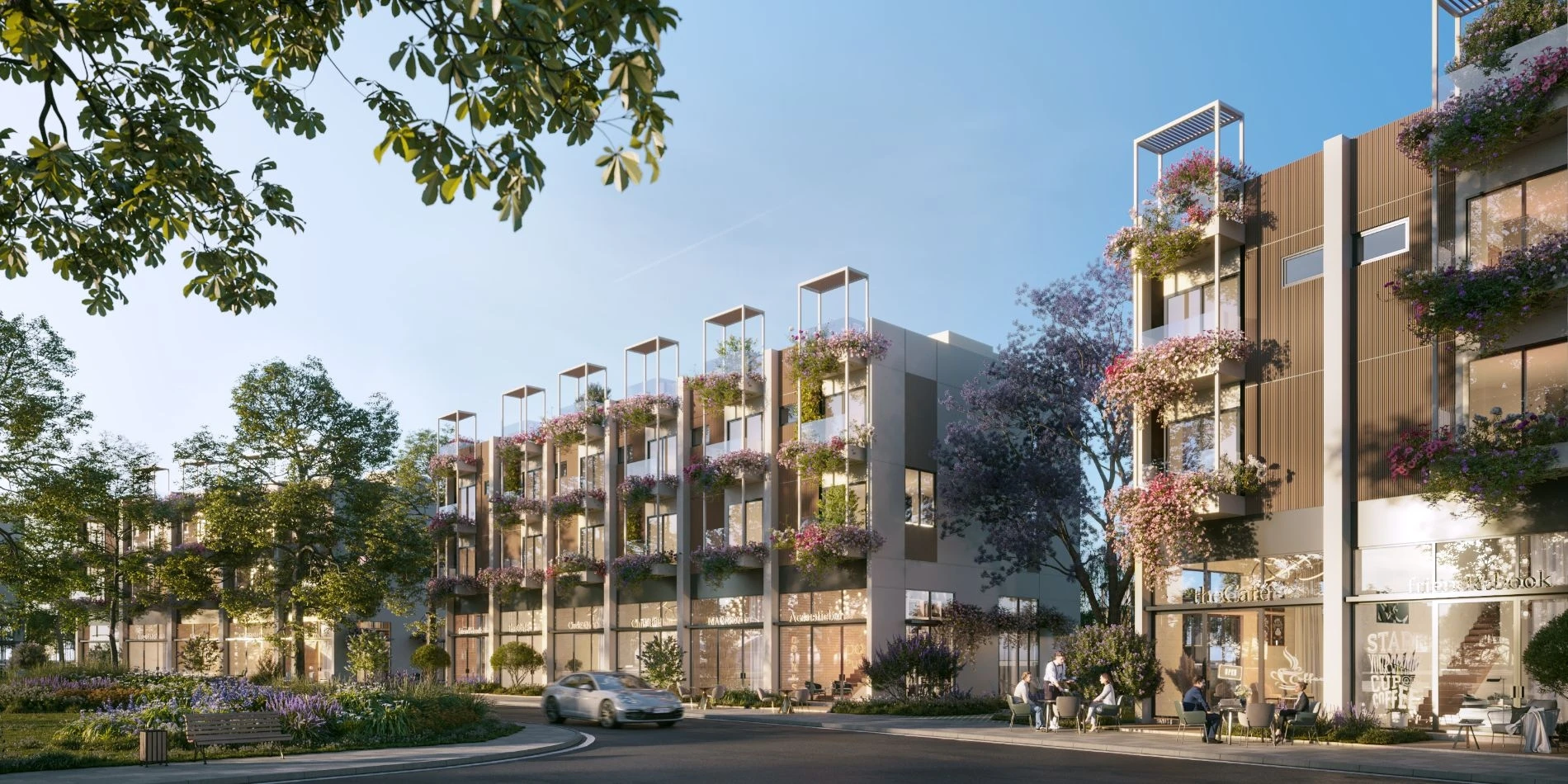 Thiết kế mặt tiền phủ xanh của nhà phố Riverwalk Eco Village Saigon River