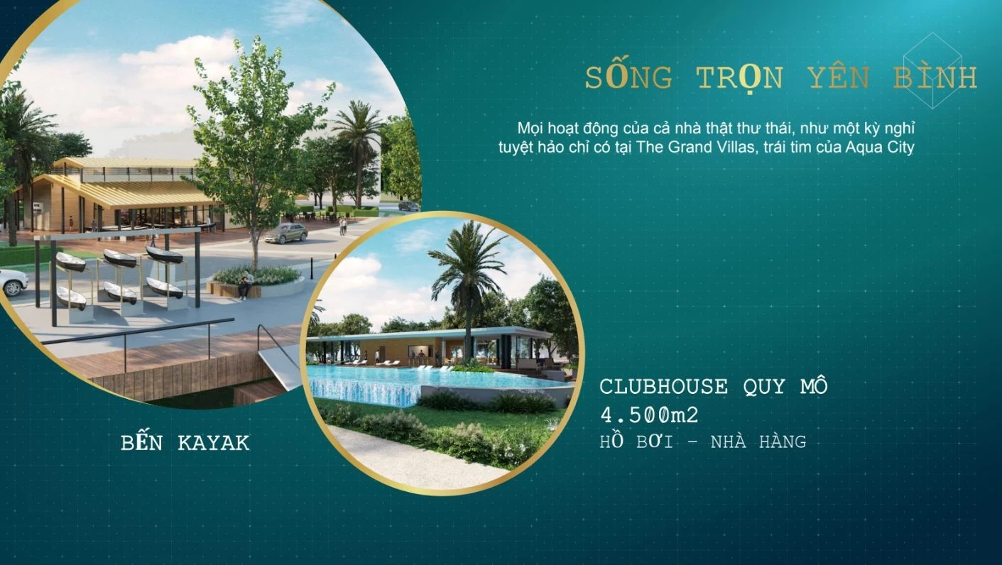 Khu vực bến thuyền kayak và Clubhouse quy mô 4.500m2 tích hợp hồ bơi tại Aqua City