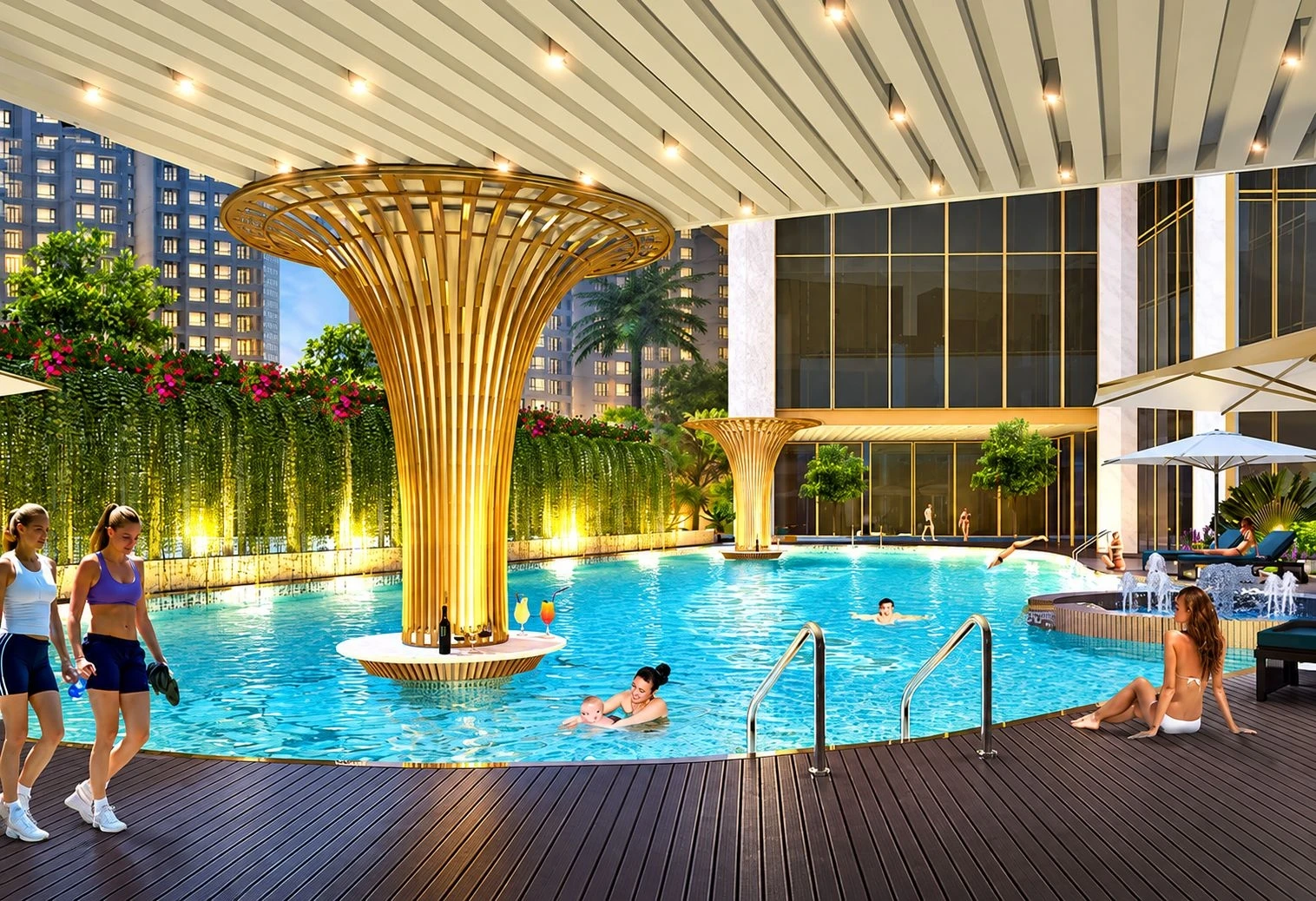 Thiết kế kiến trúc hình nấm độc đáo giữa hồ bơi Sunshine City Sài Gòn