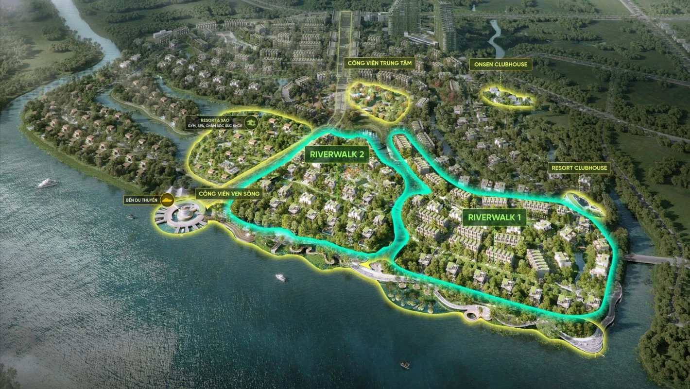 Sơ đồ bố trí các sản phẩm biệt thự và nhà phố tại phân khu Riverwalk giáp sông Sài Gòn