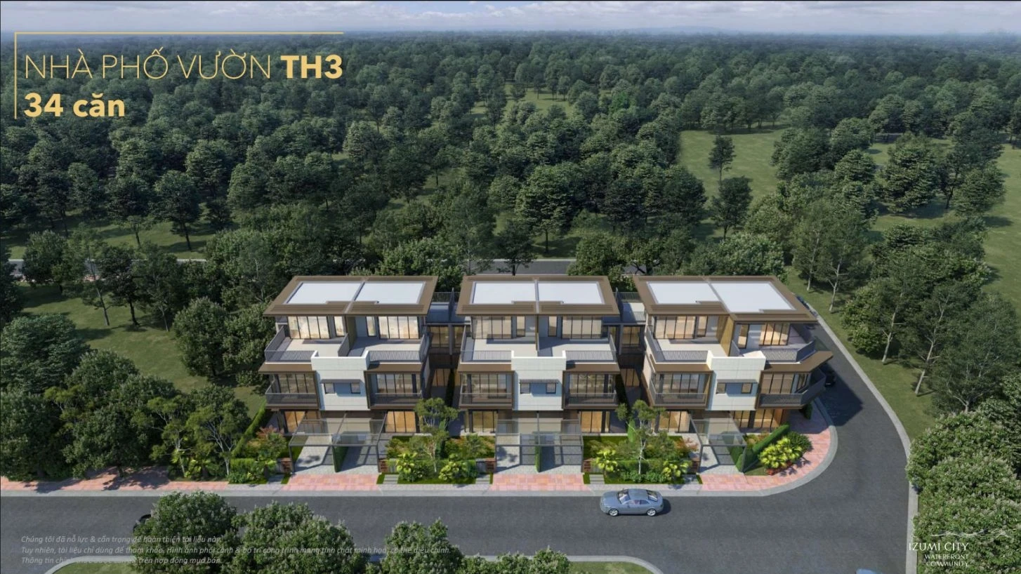 Phối cảnh kiến trúc sang trọng của dãy nhà phố vườn TH3 ngang 8m Izumi Gardenia