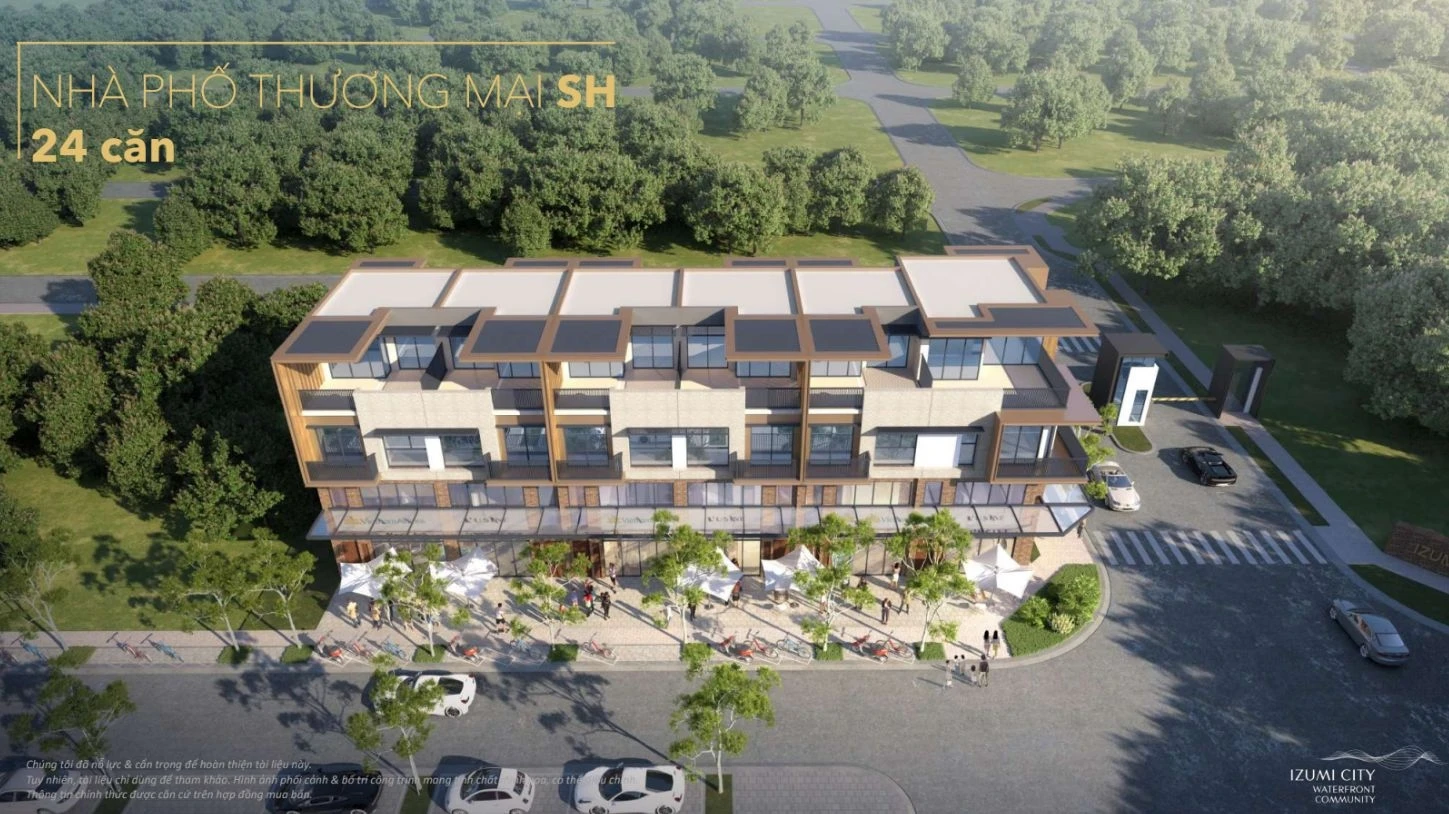 Phối cảnh thiết kế mặt tiền dãy shophouse thương mại sầm uất tại Izumi City