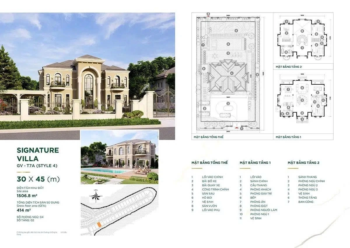 Bản vẽ mặt bằng Dinh thự Signature Villa 30x45m phong cách 4 tại Aqua City
