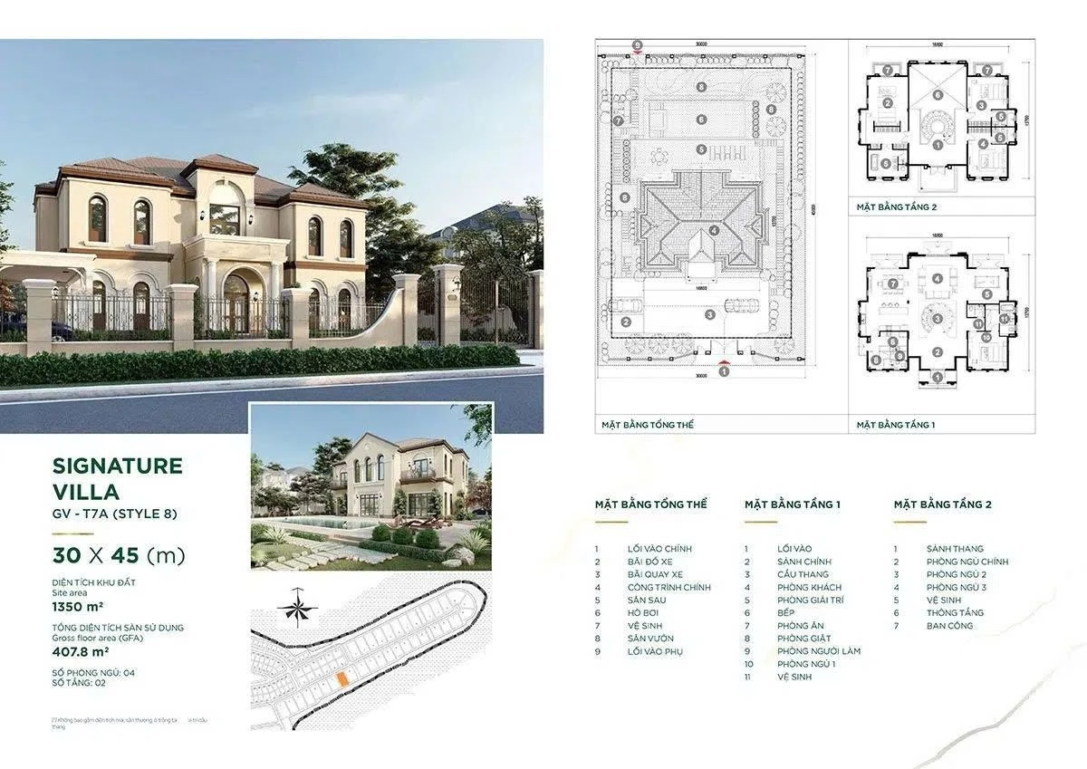 Bản vẽ mặt bằng Dinh thự Signature Villa 30x45m phong cách 8 tại Aqua City