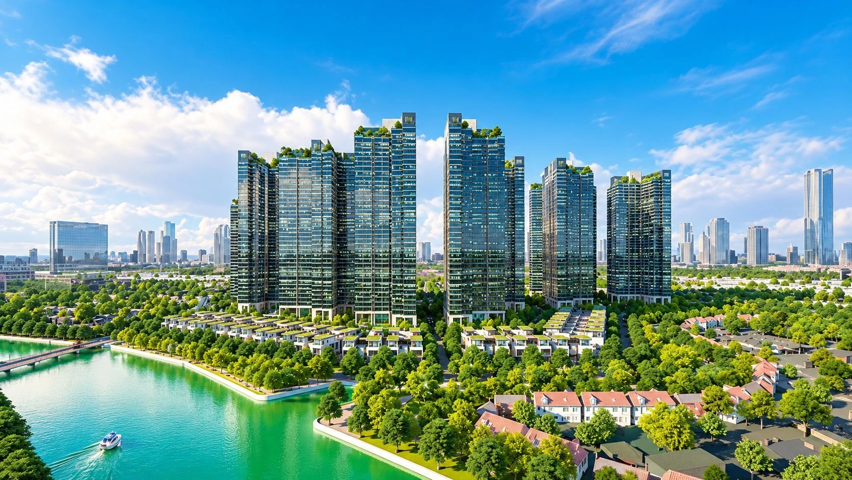 Phối cảnh thực tế các tòa tháp chung cư cao cấp Sunshine City Sài Gòn nằm ven sông Cả Cấm