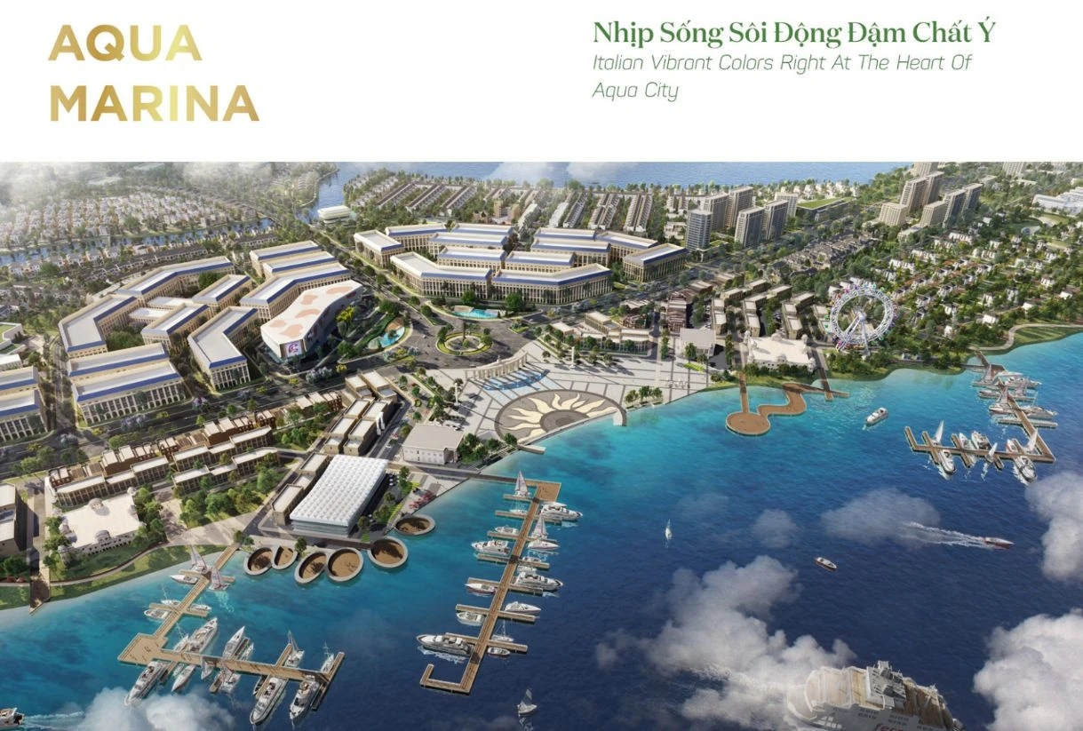 Góc nhìn trên cao bao quát toàn bộ quảng trường phong cách Ý tại Aqua Marina