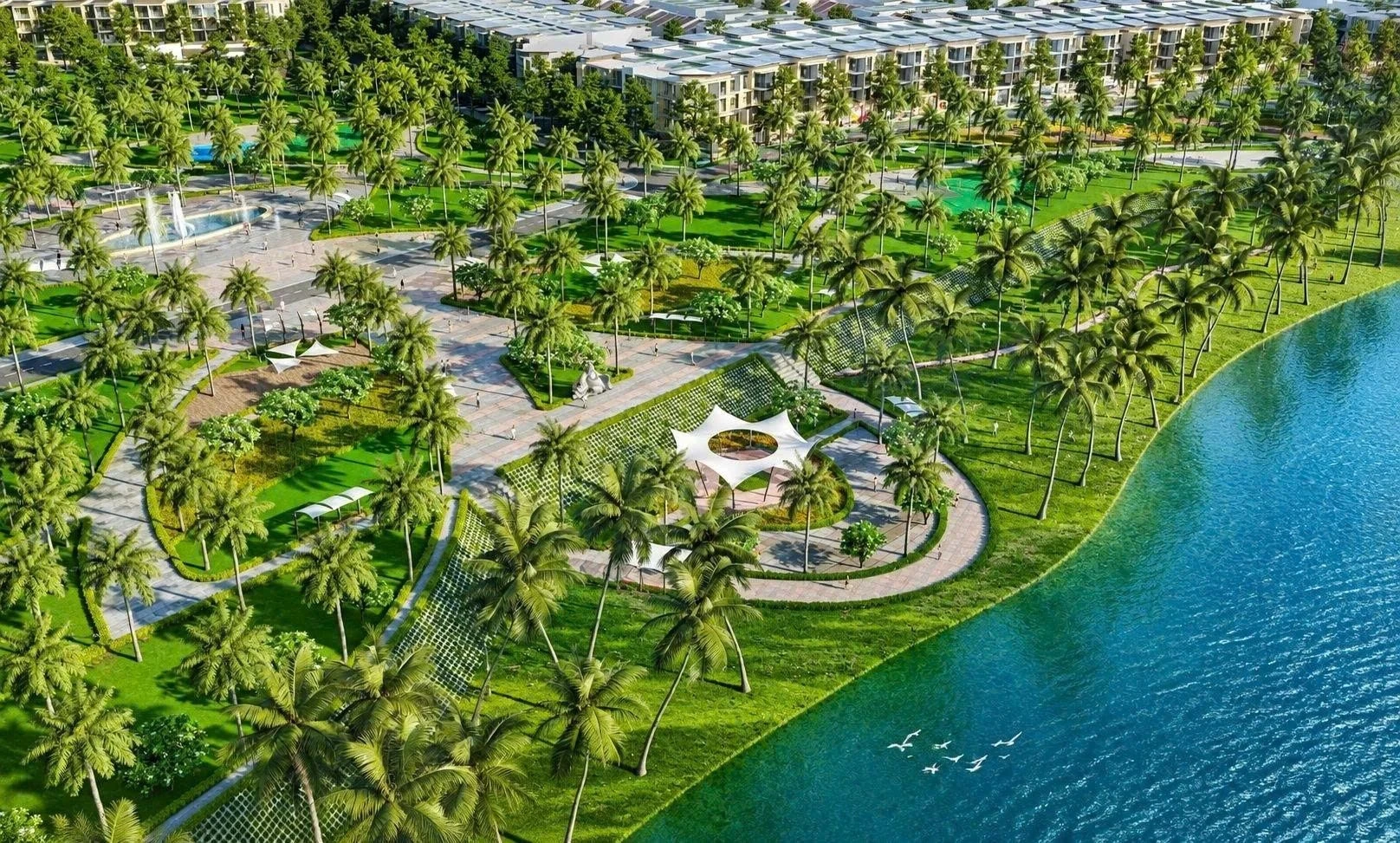 Quảng trường ven hồ rộng lớn kết nối các hoạt động cộng đồng tại Nam Hòa Xuân.