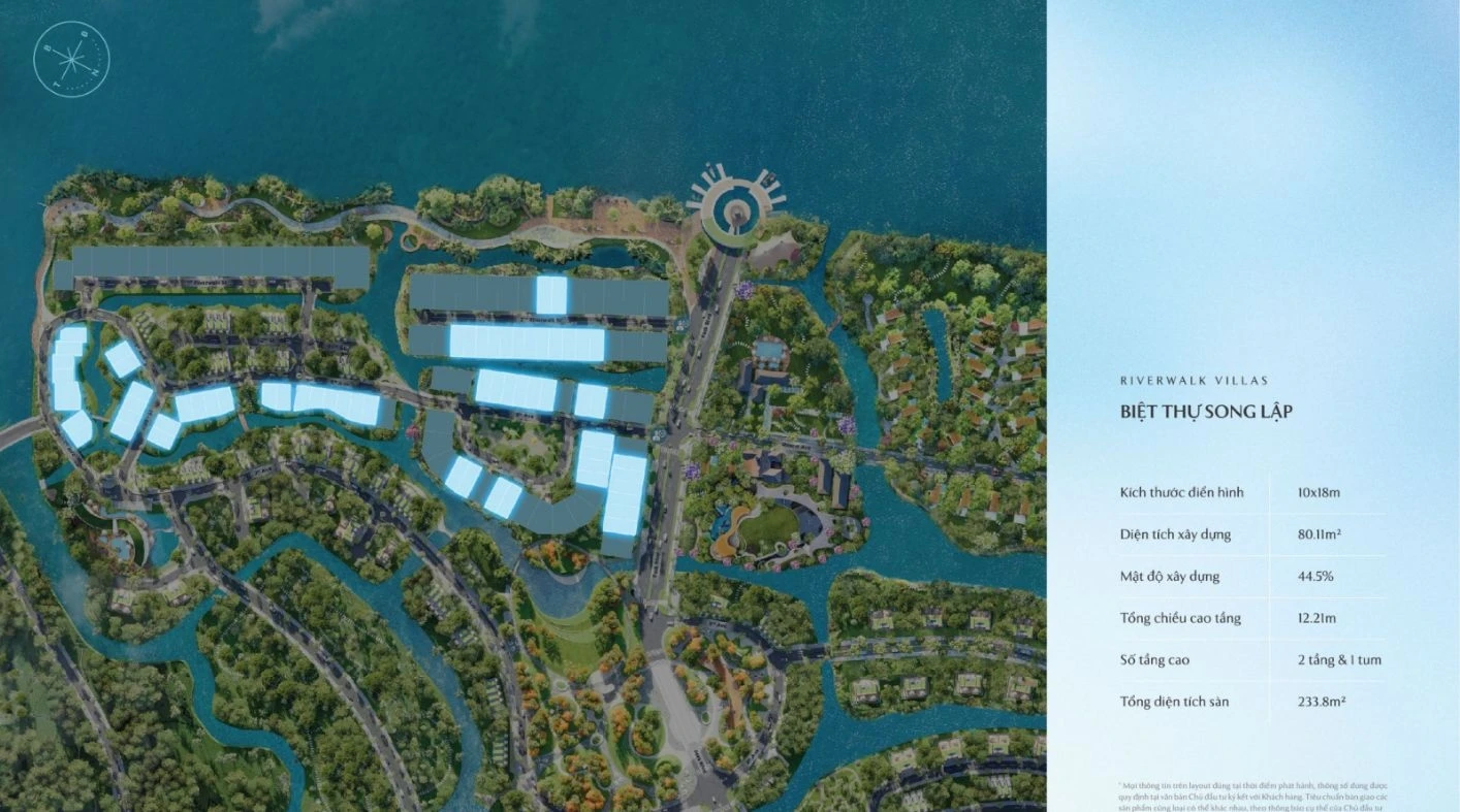 Sơ đồ vị trí các căn biệt thự song lập Riverfront Villas trên mặt bằng tổng thể