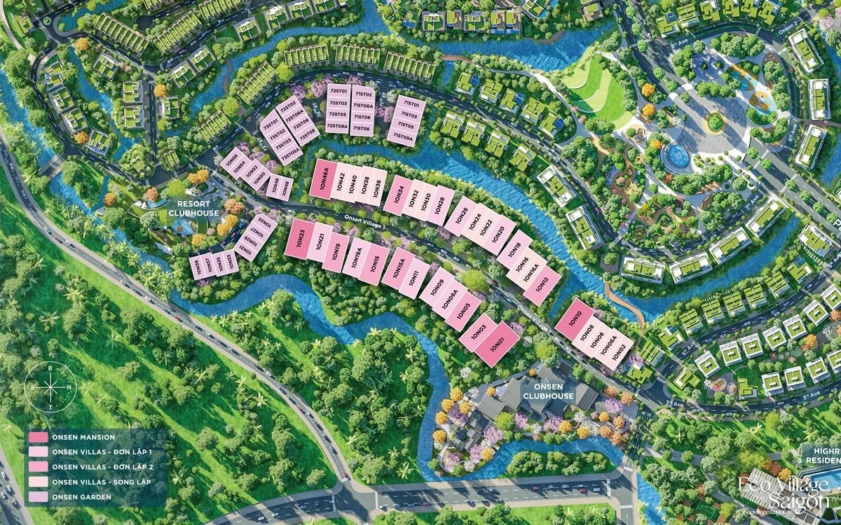 Bản đồ quy hoạch chi tiết phân khu biệt thự khoáng nóng Onsen Village tại dự án Eco Village Saigon River