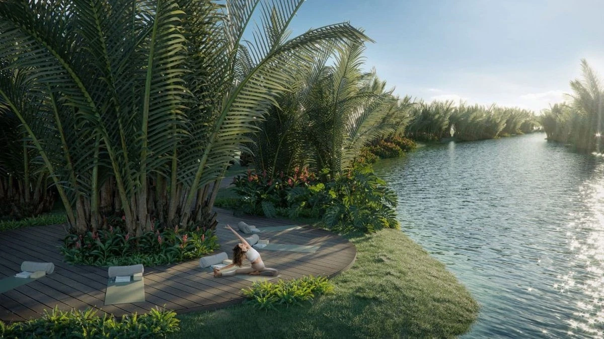 Không gian tập yoga tĩnh lặng bên bờ sông tại Eco Village Saigon River