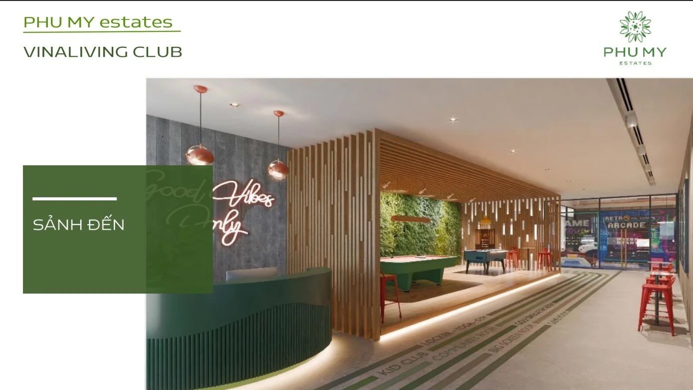 Không gian sảnh đón khách hiện đại bên trong VinaLiving Club Phú Mỹ Estates.