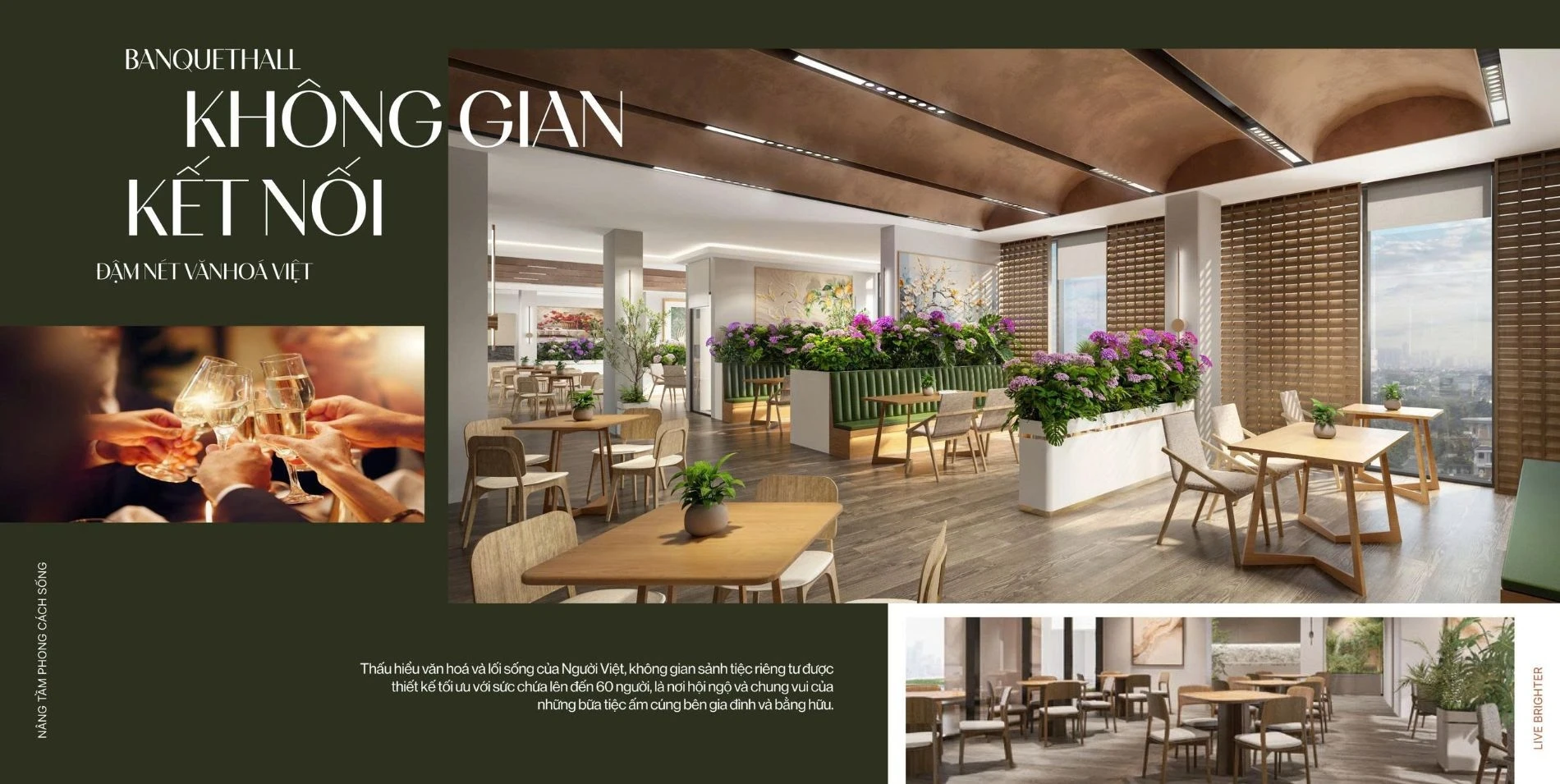 Không gian sảnh tiệc Banquet Hall sang trọng bên trong dự án SkySolis