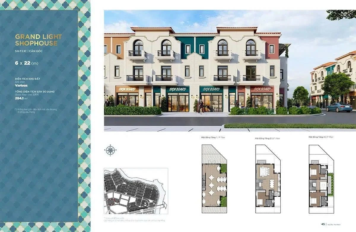 Thiết kế layout shophouse diện tích 6x22m dự án Aqua City