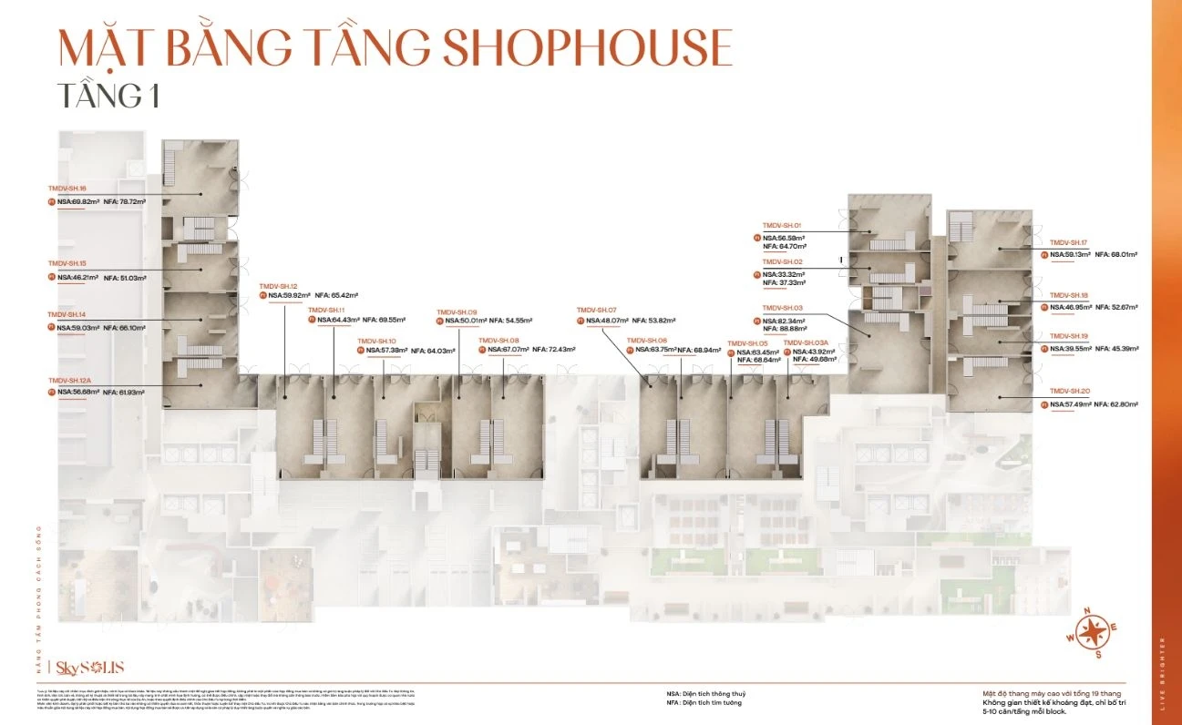 Mặt bằng shophouse tầng 1 dự án Sky Solis Bình Dương