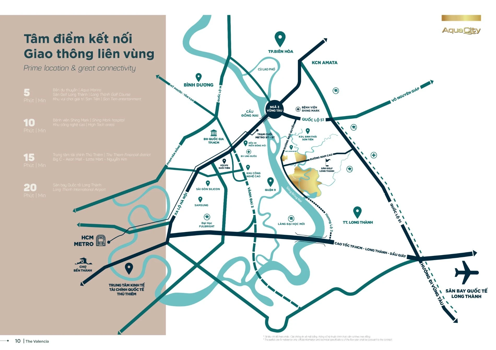 Sơ đồ kết nối giao thông liên vùng từ phân khu River Park 2 Aqua City đến các tuyến cao tốc và trung tâm thành phố