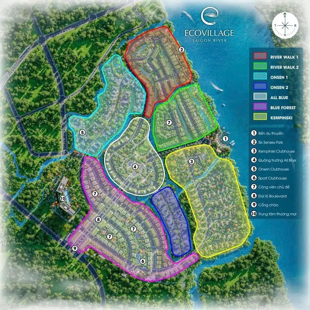 Sơ đồ mặt bằng tổng thể 55ha của khu đô thị Eco Village Saigon River tại Đồng Nai