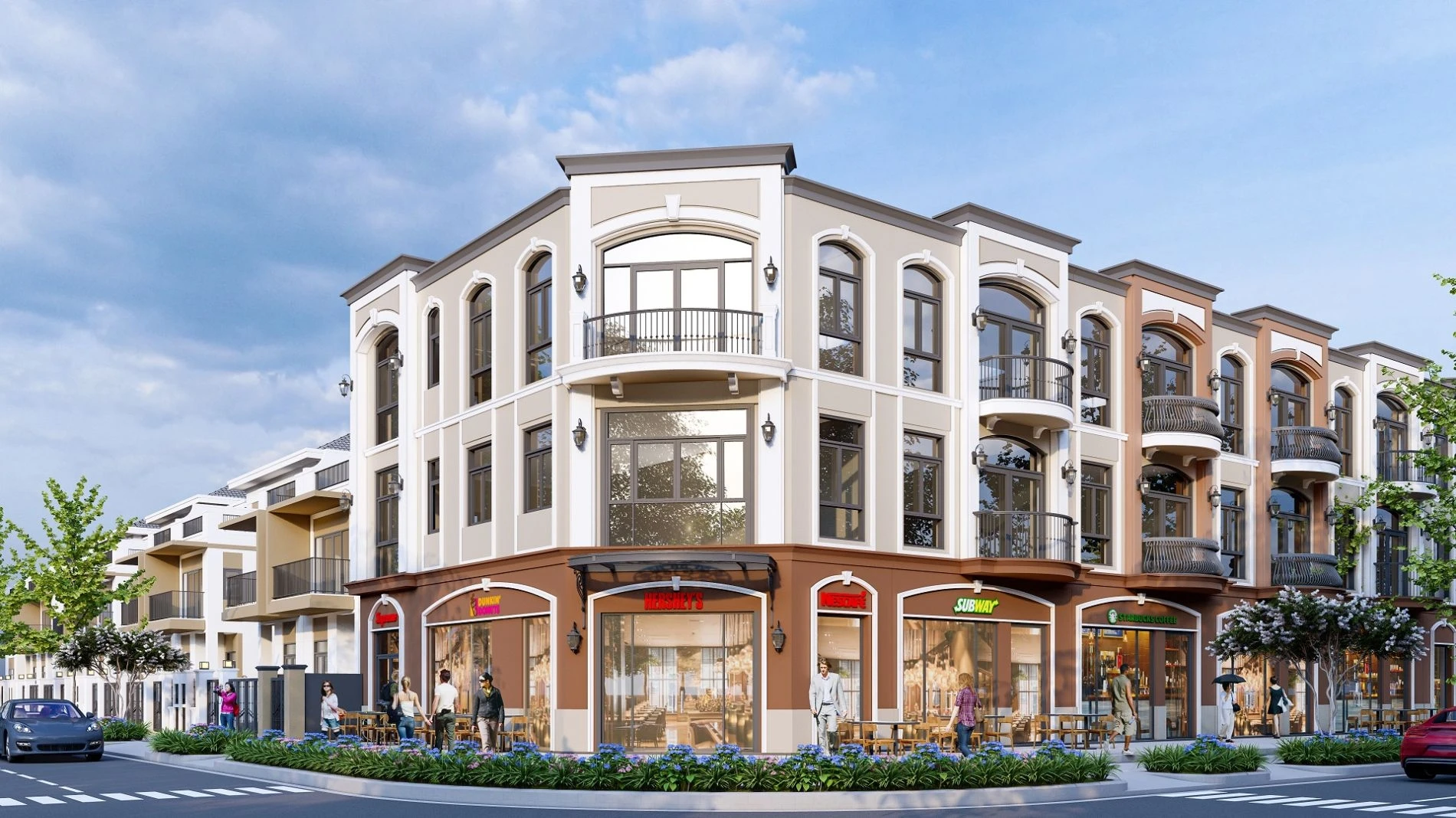Căn shophouse góc hai mặt tiền đang khai thác kinh doanh F&B