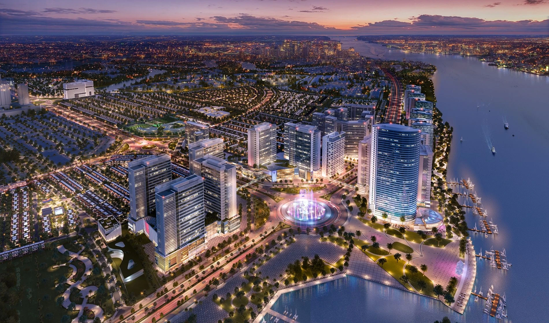 Phối cảnh toàn khu đô thị Izumi City rực rỡ ánh đèn về đêm