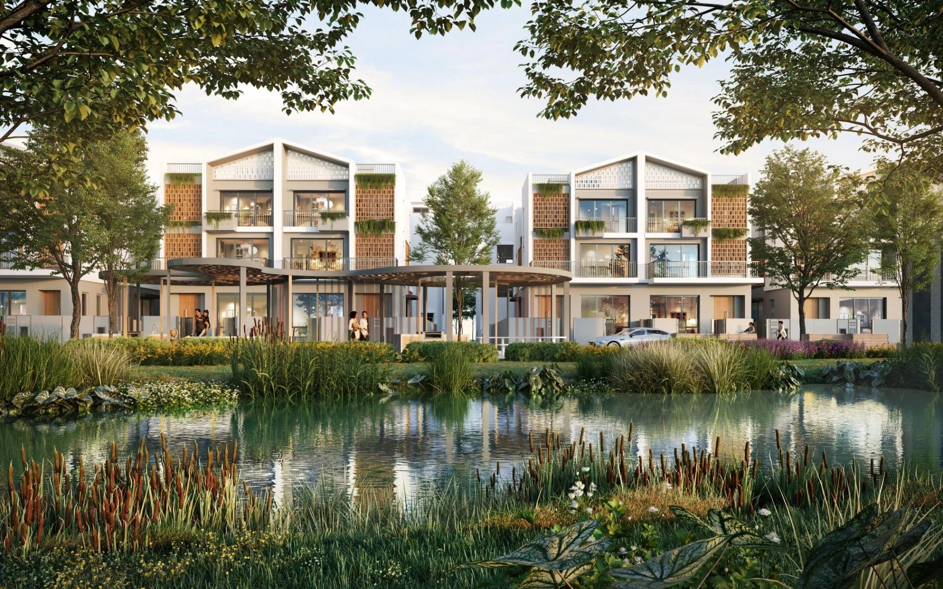 Các căn biệt thự cao cấp nằm sát bên hồ sinh thái cảnh quan của dự án The Meadow