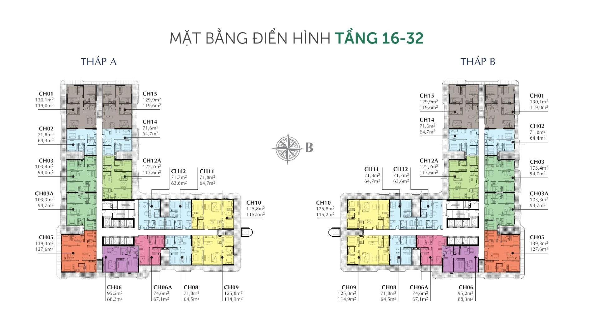 Sơ đồ mặt bằng tầng 16 đến 32 dự án Sunshine Horizon Quận 4