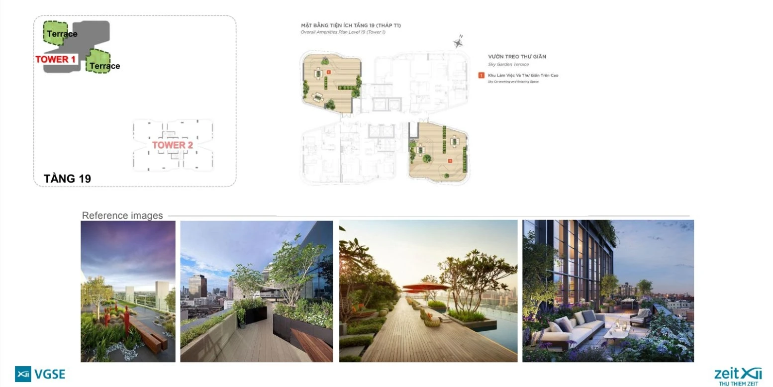 Sơ đồ mặt bằng khu vực Sky Garden tầng 19 tháp T1 dự án Thủ Thiêm Zeit River