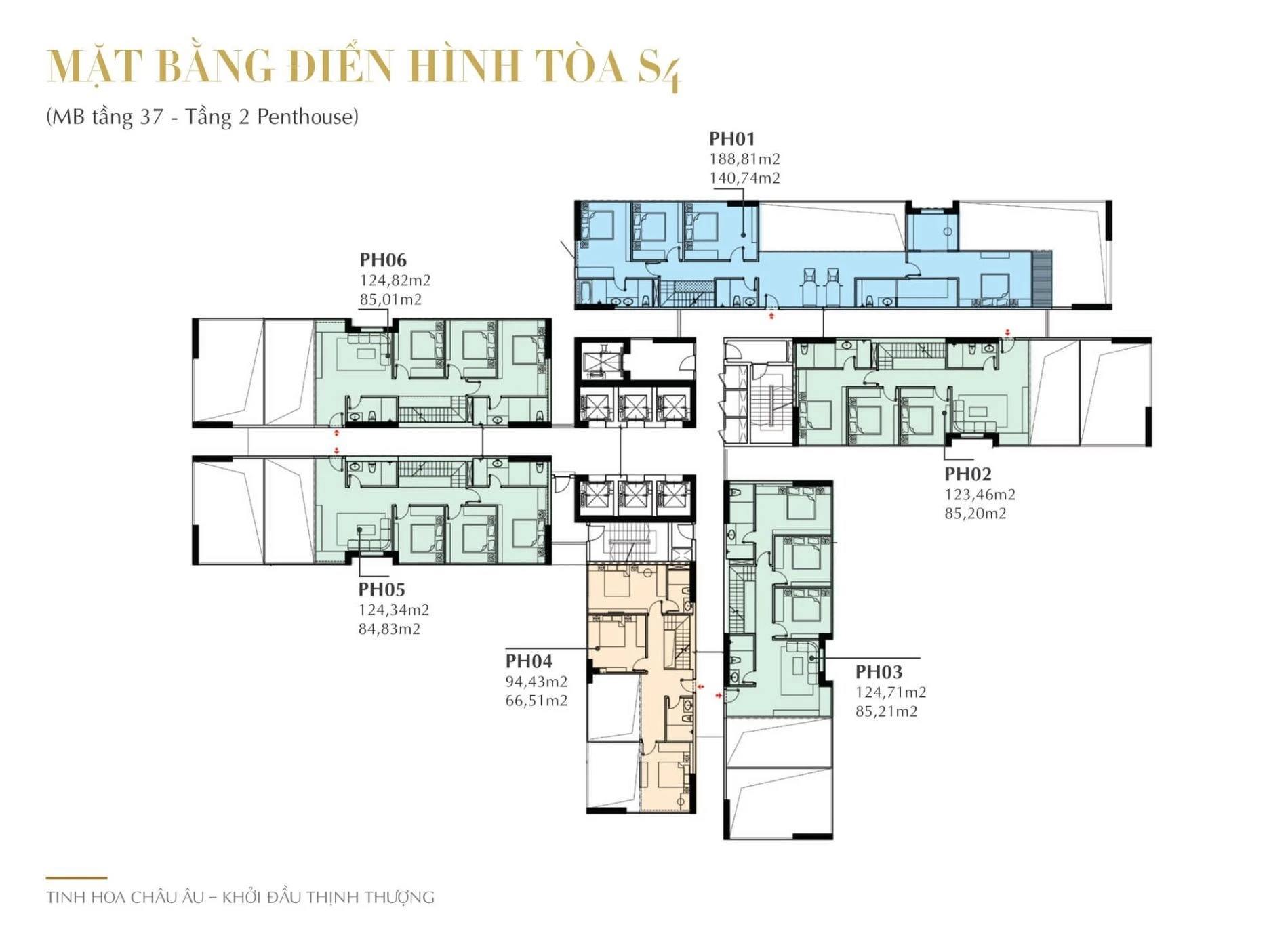 Sơ đồ mặt bằng tầng 37 dành cho căn hộ Penthouse tháp S4 Sunshine City Sài Gòn